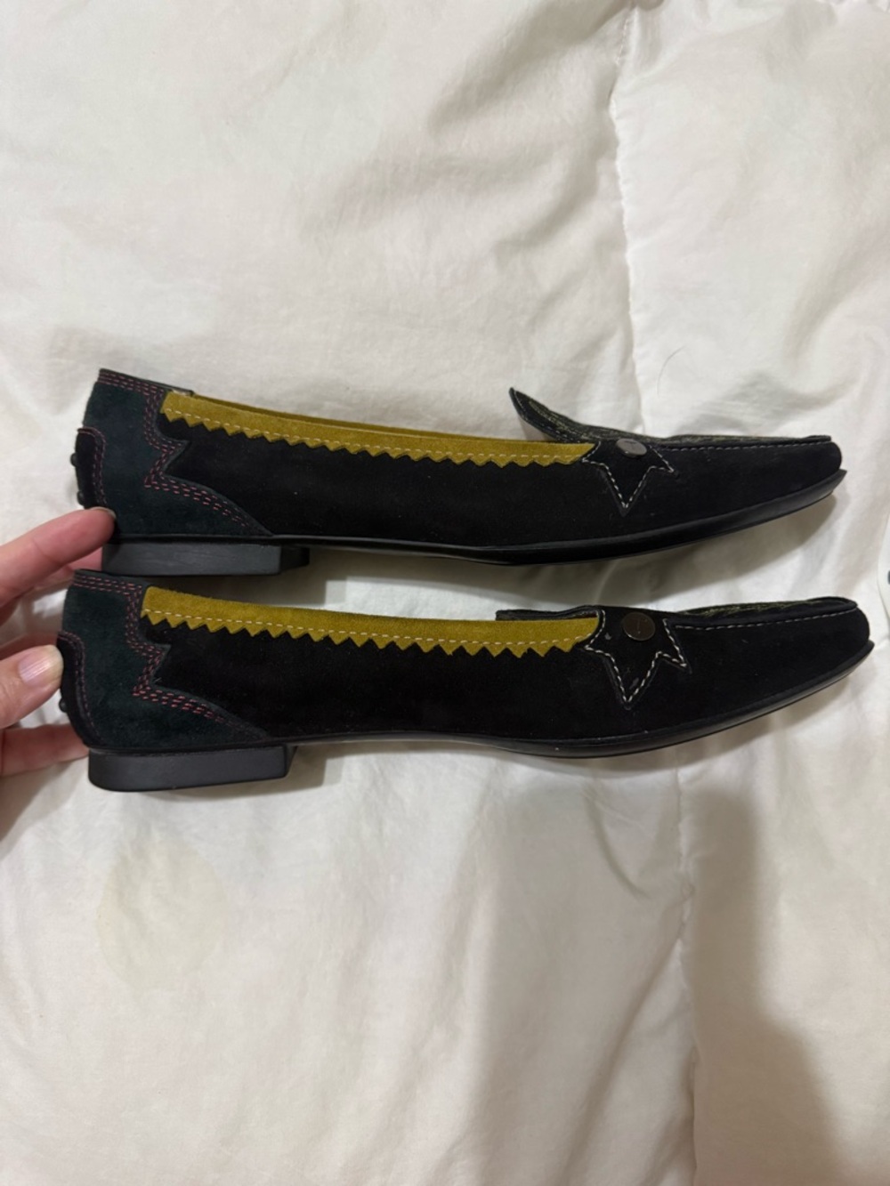 Tod's Black Suede Loafers with Olive Embroidery and Mustard Trim 40 10 - Picture 7 of 10